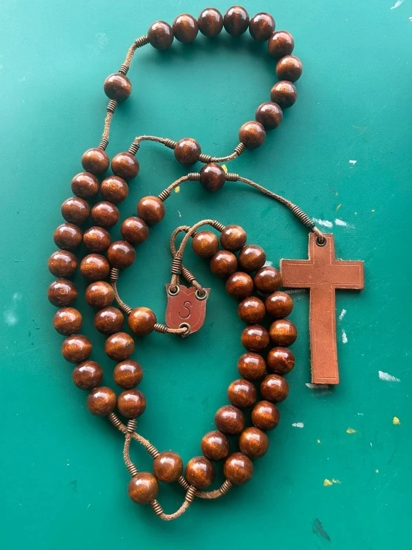 Grand rosaire ou chapelet de moine bois et cuir